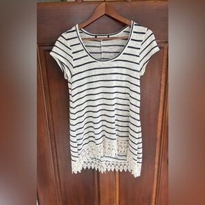 Striped Blouse With Lace Trim